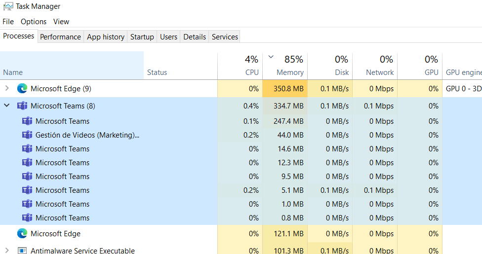 Mejora el Rendimiento de Memoria RAM y CPU al Usar Teams